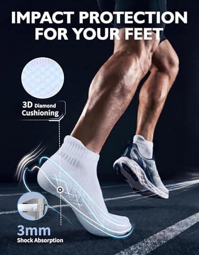 CLOSEMATE Ankle Athletic Running Socks for Men Terry Cushioned Moisture-Wicking Anti-Blister Comfort Socks 6 Pairs(6White,L)