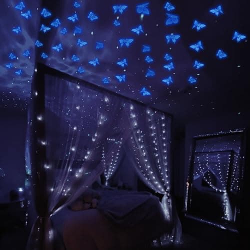 SAOROPEB Glow in The Dark 3D Butterfly 24 Pcs 3 Sizes, Luminous Butterfly Stickers for Ceiling or Wall, Glow in The Dark Party Supplies, Removable Luminous Stickers for Kids Babys Nursery (Blue) — view 4