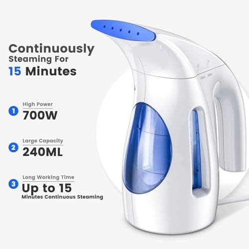 HiLIFE Steamer for Clothes, Portable Handheld Clothing Steamer, 240ml Big Capacity, 700W, Strong Power, Fabric Quick Wrinkle Remover with Brush for Home, Office(ONLY 120V) -Blue