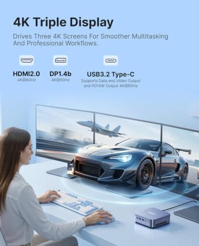 ACEMAGIC M5 Mini PC i7-14650HX(Beat i5,16C/24T,30MB Smart Cache,up to 5.2GHz), 32GB DDR4 1TB NVMe PCIe4.0 SSD Mini Computers, Pre-Installed Win11Pro BT5.2 WiFi6 Desktop, Support Triple 4K Display — view 4