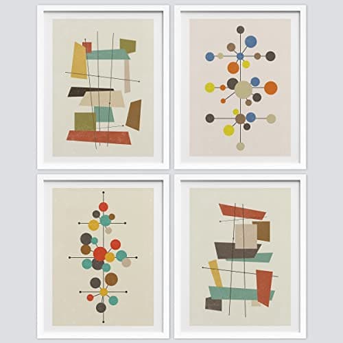 SIGNWIN Framed Mid-Century Modern 1960s Vintage Nordic Polygons Wall Art, Set of 4 Abstract Geometric Wall Decor Prints, Nature Wilderness Wall Décor for Living Room, Bedroom - 11"x14" White