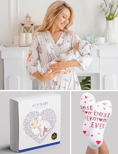 ECO BABY Mommy and Me Robe and Swaddle Set | Maternity Robe and Matching Baby Set for Girl, Boy | Hospital Labor and Delivery, Mila, L — view 5