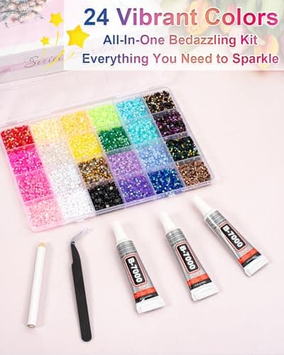 Gelapa 28000+pcs Rhinestones for Bedazzling, Bedazzle Kit with Nail Glue, 3mm Flatback Gems for Crafting, Bedazzling Kit for Nail Charms Gems Clothing Shoes Book Diamond Art-Colorful