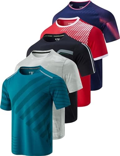 Liberty Imports 5 Pack Men’s Active Quick Dry Crew Neck T Shirts | Athletic Running Gym Workout Short Sleeve Tee Tops Bulk, Camo/Red/Navy/Black/Teal Blue, 3X-Large