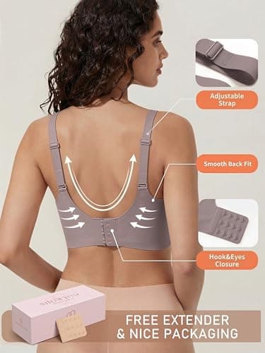 Showyoo Women's Seamless Jelly Bras Full Coverage Bralette No Underwire Comfort T-Shirt Bra with Lace Panel Insert Gray XL