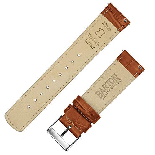 BARTON Alligator Grain - Quick Release Leather Watch Bands - Choose Color - 16 mm, 18mm, 19mm, 20mm, 21mm, 22mm, 23mm, or 24mm - Toffee 22mm Strap — view 3