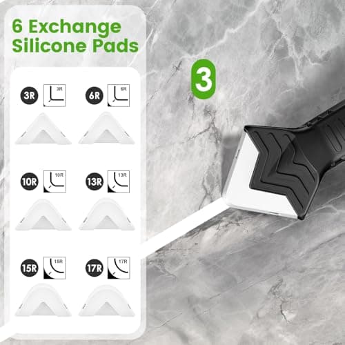 Silicone Caulking Tool, 5 in 1 Caulking Sealant Finishing Tool with Grout Scraper, 6 Exchange Silicone Pads, Adhesive Residue Scraper Seam Repair Kit for Kitchen Bathroom (White) — view 3