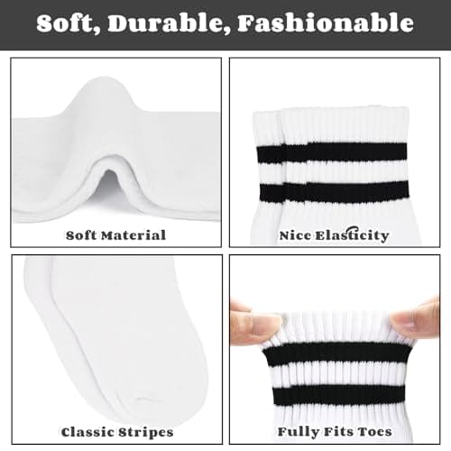 GRPSKCOS Kids Soccer Socks, 2 Pairs Sports Girls Boys Knee High Tube Socks Toddler Stripes School Uniform Stockings（#1 White+Black 3-6 Years） — view 3