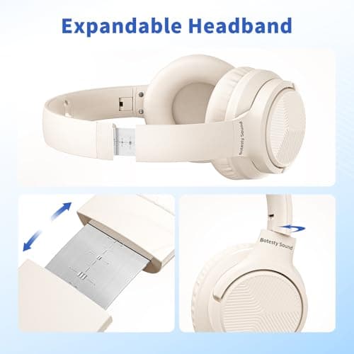 Botesty Sound Headphones Wired with Microphone, Over Ear Foldable 3.5mm Plug in Headphones Corded with 4.9ft Tangle-Free Nylon Cord for Tablet, Laptop, MP3/4, School, Airplane Travel (Beige) — view 2