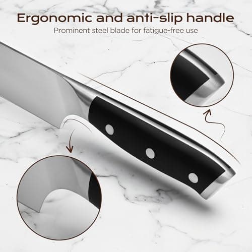 14 PCS Knife Set with Oak Wood Block,High Carbon Stainless Steel Kitchen Knife Set with Chef Knife, Santoku, Bread, Paring,Steak Knives, Kitchen Shears Sharp Knife Block Set with Sharpener — view 5
