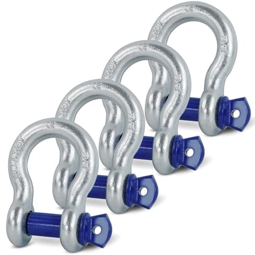 Krytonel 4 Pack 3/4" D Ring Shackle with 7/8" Screw Pin, 57,000 lbs Break Strength Heavy Duty Off-Road Recovery Tow Strap Winch for Jeep Truck