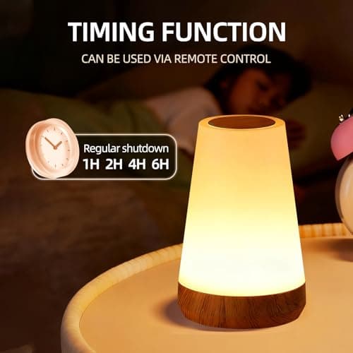 ZWOTNDT Night Light, Dimmable Touch Lamp and Remote Control, 13 RGB Colors & 5 Brightness, Rechargeable Bedside Table Lamp for Baby Kids Nursery Bedroom Bathroom Camping (Wood Grain) — view 4