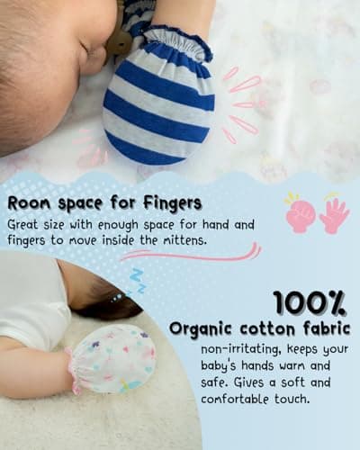 RATIVE Newborn Baby Cotton Gloves Sleep Sleeping No Scratch Mitten Mittens Mitts Set for 0-3 0-6 Months Boy Boys Girl Girls (6 Pairs/MB-67) — view 3