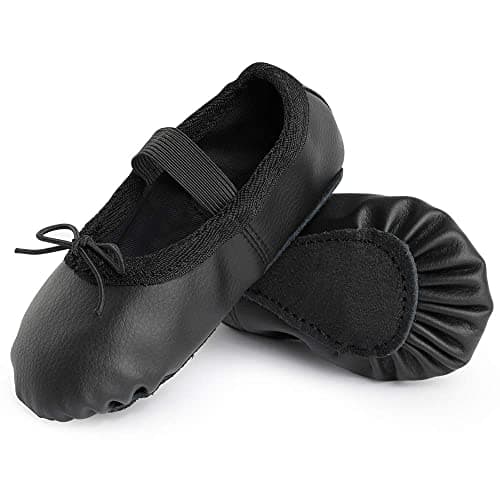 EASTBUDDY Ballet Shoes Leather Ballet Flats Full Sole Dance Slippers for Girls Toddlers Black 8.5 Toddler