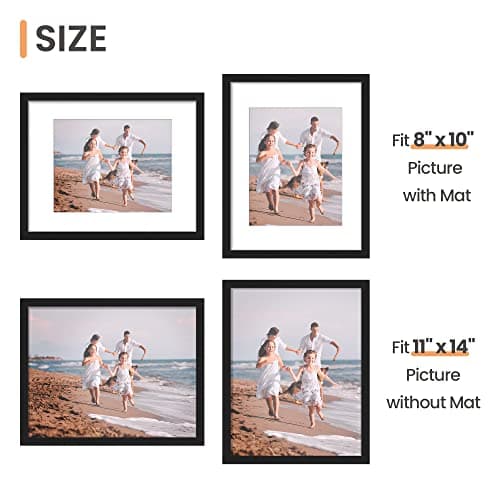 upsimples 11x14 Picture Frame Set of 5, Display Pictures 8x10 with Mat or 11x14 Without Mat, Wall Gallery Photo Frames, Black — view 4
