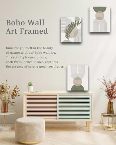 HesenDot Sage Green Boho Framed Wall Art Set of 3, 30x40CM Wrapped Canvas — view 2