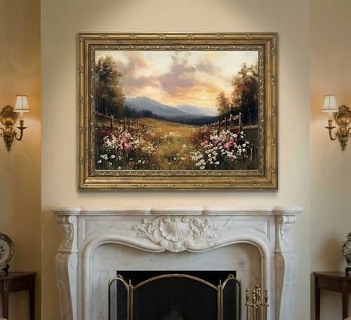 Vintage Gold Framed Wall Art, Retro Wildflower Canvas Print, Rustic Farmhouse Sunset Painting for Living Room, Bedroom, Office, 9x11 Inch — view 5