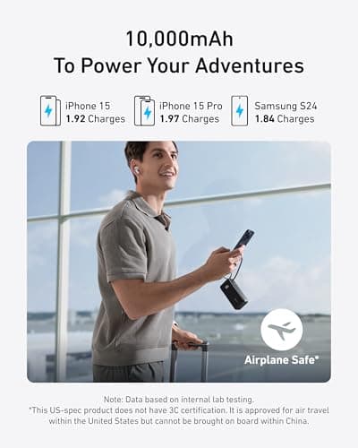 Anker Nano 3-in-1 Portable iPhone Charger, 10,000mAh Power Bank with Built-in USB-C Cable and Foldable Wall Plug, 30W Max Battery Pack, Travel Essentials for iPhone 17/16/15 Series, Galaxy, MacBook — view 3