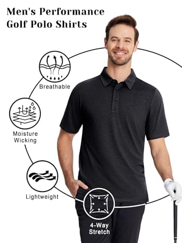 TACVASEN Men's Golf Polo Shirt Short Sleeve Men's Lightweight Sport Polo Workout Shirts for Men Moisture Wicking Sports Polo Shirts for Men Black — view 4