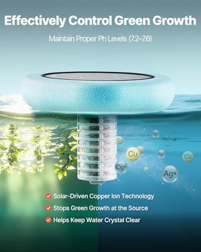 VEVOR Solar Pool Ionizer, Hexagon Copper Pool Ionizer Up to 45000 Gal, Floating Automatic Water Cleaner and Purifier, Chlorine Free Water, with Copper Anode, Spring, Brush and Filter for Pools & Spas — view 2