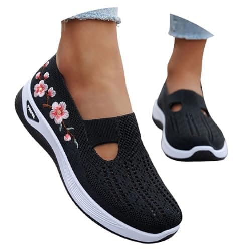 Sneakers Women Wide Fit Orthopedic Shoes for Women Wide Width Breathable Walking Comfortable Slip On Sneakers Non Slip Food Service Lightweight Nurse Shoes Ladies Daily Arch Support Trainers size5 8 9