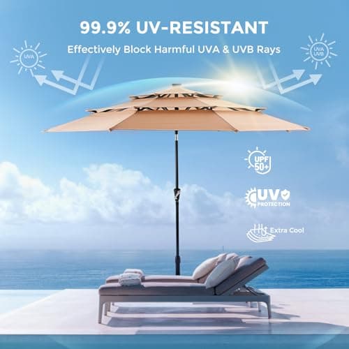 HOMSHADE 3-Tier Patio Umbrella with Solar Lights(Beige,No Base) — view 3