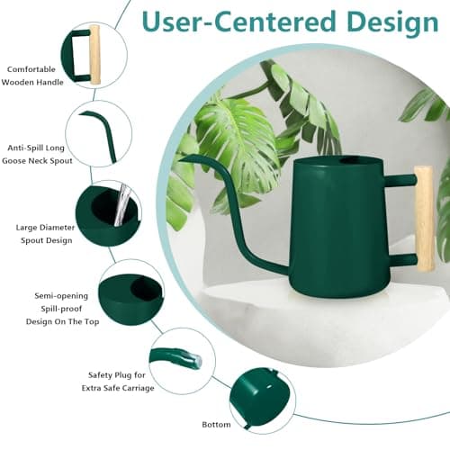 Watering Can Indoor Plants, 35oz Small Watering Can Indoor Stainless Steel Metal Watering Can Modern Decorative Watering Pot with Long Spout for Indoor House Plant Bonsai Garden Flowers (Alpinegreen) — view 5