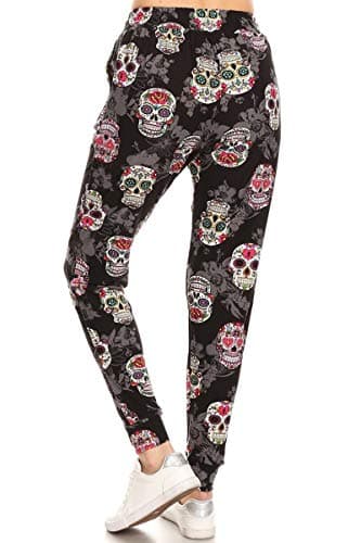 Leggings Depot Women's Popular Print High Waist Premium Jogger Track Pants(S-3X) BAT1, Locked Skull, X-Large — view 2