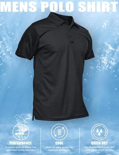 MAGCOMSEN Black Polo Shirts for Men Golf Shirts Pique Polo Shirts Short Sleeve Combat Shirt Tactical Shirt L — view 5