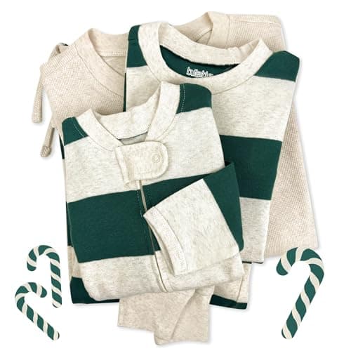 Butterblu JAMIE Matching Family Jammies Holiday Pajamas 100% Organic Cotton PJs Adults, Kids, Toddlers, Baby, Pets, Green Jumbo Stripe, 7 Years