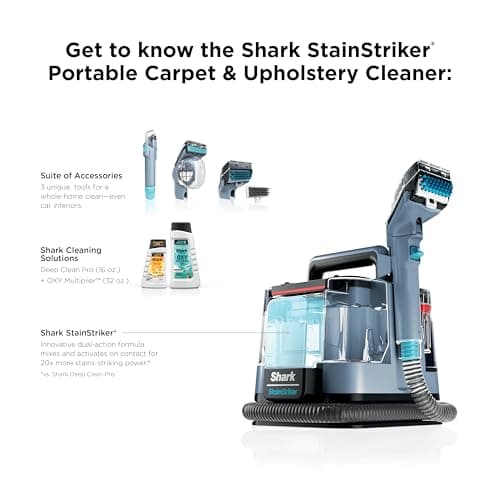 Shark Stain Striker, Portable Carpet, Upholstery and Area Rug Cleaner, 4 Tools, Full Size Solutions, Stain and Odor Remover, Blue, 1 Count — view 10