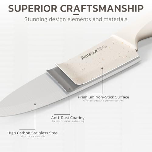 Astercook Knife Set, 15 Pieces Kitchen Knife Set with Sharpener Block, German Stainless Steel Knives with Anti-Rust Coating, Dishwasher Safe, Elegant Cream White Design, Perfect for Holiday Gifts — view 5