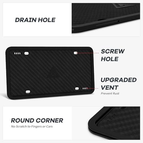 Aujen Silicone License Plate Frames,2 Pack Black Side-Opening License Bracket Holder with Easy Installation, License Plate Frame Without Obstruction.Rustproof, Rattle Proof & Weatherproof Universal — view 7