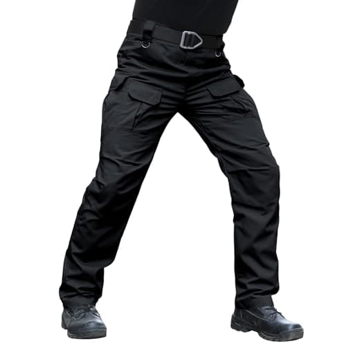 Hiwise Men's Stretch Tactical Pants Water Resistant Ripstop Cargo Pants Outdoor Lightweight EDC Work Hiking Pants (Black, 34WX30L)
