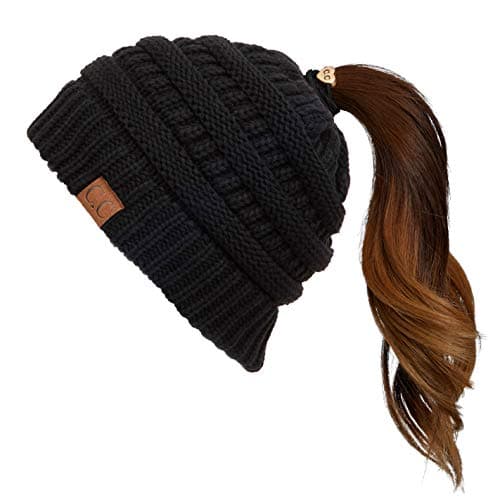 C.C Hatsandscarf Exclusives Solid Color Beanie Tail Hat for Adult (MB-20A) - One Size, Black