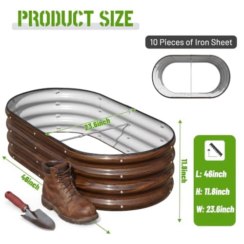 SnugNiture Galvanized Raised Garden Bed Outdoor, 2 Pcs 4x2x1ft Oval Metal Planter Box for Planting Plants Vegetables, Brown — view 3