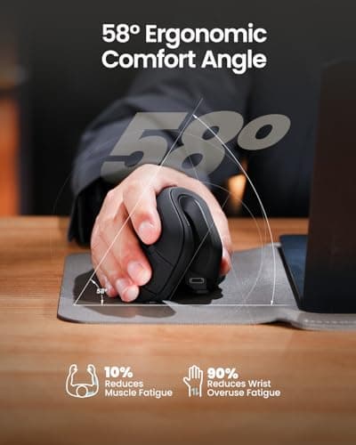 ProtoArc Ergonomic Mouse, EM11 NL Bluetooth Rechargeable Wireless Vertical Mouse, 3 Multi-Device Connectivity for Computer/PC/Laptop, 2.4GHz USB-A Optical Mice for Windows, Mac OS, Black — view 7