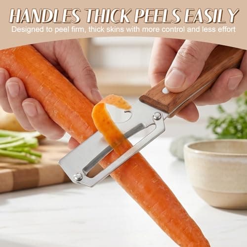 2026 Upgrade Vegetable Peeler With Wooden Handle, Stainless Steel Wide Blade Potato and Carrot Peeler, 3-in-1 Veggie Peeler With Scallion Shredder and Bottle Opener for Kitchen, Camping and Travel — view 3