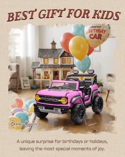 First Ride On 24V Ride on Toys for Big Kids, Licensed Ford Bronco Raptor 2 Seater Ride on Cars with Remote Control, Ride on Truck w/ 4-Wheeler Suspension, 3 Speeds, Led Lights, Bluetooth (24V, Pink) — view 3