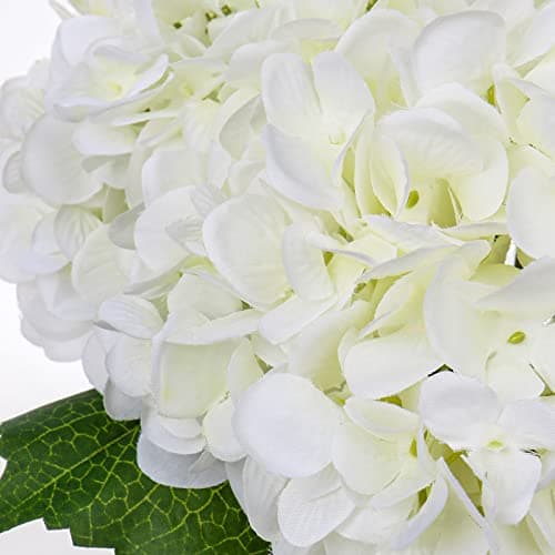 Hollyone Hydrangea Artificial Flowers with Vase White Silk Fake Flowers Arrangements in Glass Vase with Faux Water for Home Bathroom Office Table Centerpiece Shelf Decorations — view 2