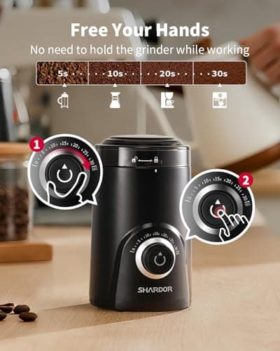 SHARDOR Electric Coffee Grinder, 70g Large Capacity Spice Grinder with Visual Timing Knob for Precise Grind, Quiet Coffee Bean Grinder for Espresso, French Press, Herbs and Grains, Black — view 3