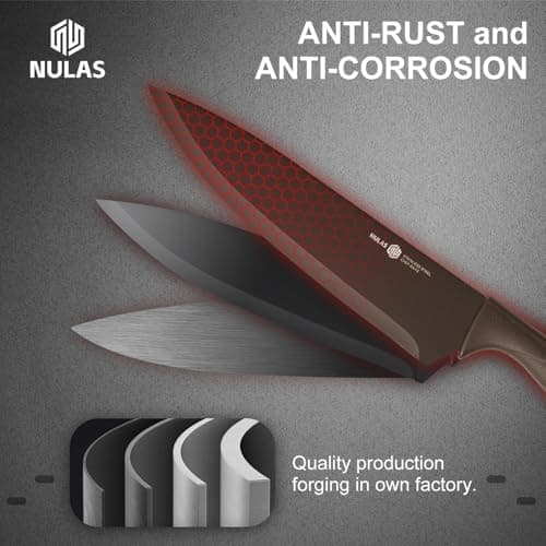 NULAS Knife Set, 8-Piece Kitchen Knife Set with Universal Block - Anti-Rust Chef Knives, Ergonomic Design, Dishwasher Safe (Black) — view 2