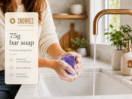 Snowies Bar Soap | Pack of 6 | Made in Canada | Mix Pack | 97% Natural, Essential Oils, Moisturizing, Glycerin, Vegan | For Men & Women | Blended Snow - 3 Scents (450 g, 75g x 6 bars) — view 5