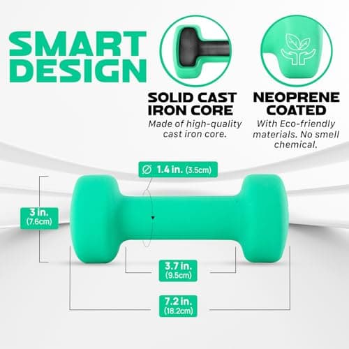 Yes4All Dumbbell Neoprene, poids et haltere, Weight set, hand weights for women, dumbbells pair, free weights (D. Green - 5lbs)