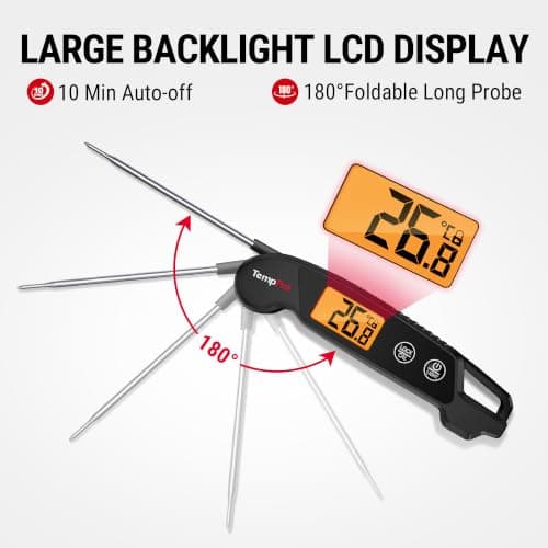 ThermoPro Digital Meat Thermometer with Large Backlit LCD, Instant Read Thermometer Food Cooking Kitchen BBQ Meat Thermometer for Grilling Beef — view 3