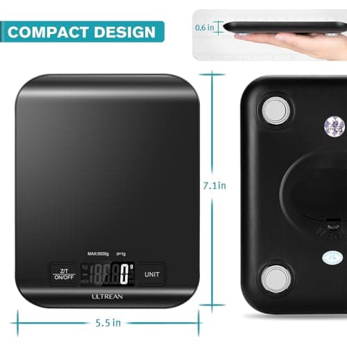 Ultrean Food Scale, Digital Kitchen Scale Weight Grams and Ounces for Baking and Cooking, 6 Units with Tare Function, 5kg/11lb (Batteries Included) (Black) — view 6