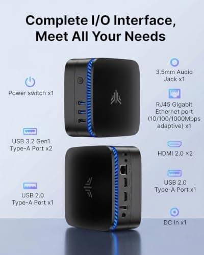 KAMRUI AK1PLUS Mini PC Computer, Intel Celeron N5095 (Up to 2.9GHz), 16GB RAM 256GB SSD, Dual 4K Mini Desktop Computer, Support 2.5'' SSD Expansion, WiFi, Bluetooth, Ethernet, Business Home Office PC — view 3