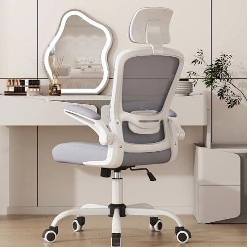 Mimoglad Office Chair, Comfy Desk Chair - High Back Ergonomic Computer Chair with Adjustable Lumbar Support & Headrest, Flip-up Armrests for Guitar Playing (Moon Grey)