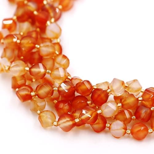 Malahill Wholesale Natural Stone Beads for DIY Jewelry Making Sold per Bag 5 Strands and one roll Cord Inside Faceted S Shape Orange Carnelian 10mm — view 3