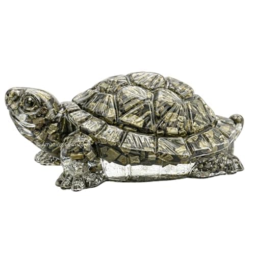Amazing Gemstone Natural Pyrite Tortoise Turtle Figurine | Feng Shui Wealth & Good Luck Turtle | Prosperity & Positive Energy Crystal Healing Home Decor Gift